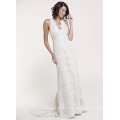 New Arrival Deep V-Neck Halter and Open Back Wedding Dress